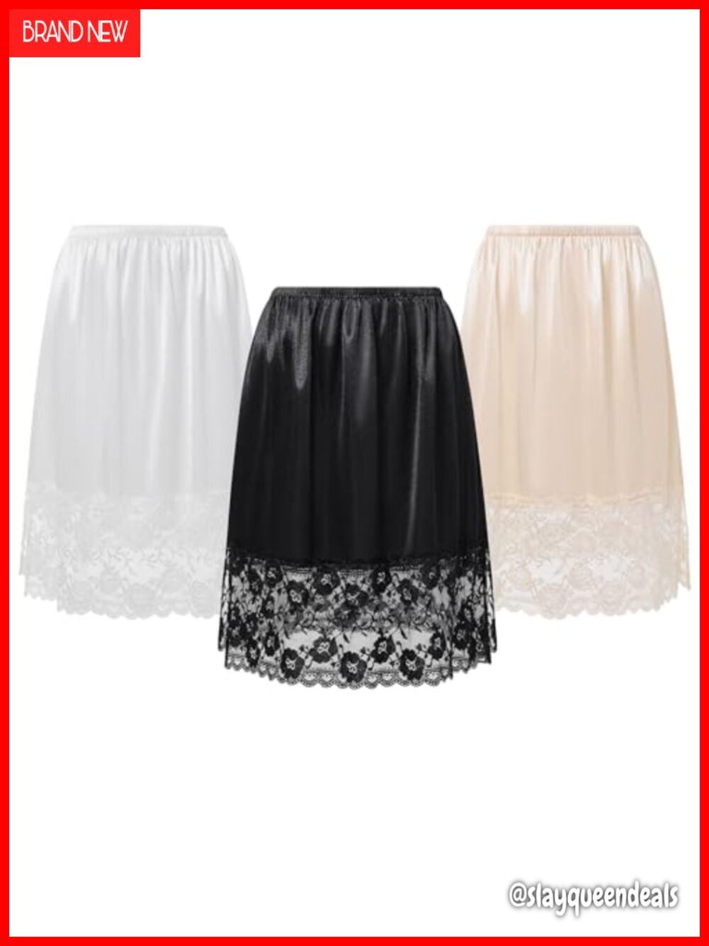 Half Slip for Women Under Dress 3 Pack Lace Hem Underskirt, Polyester Spandex,